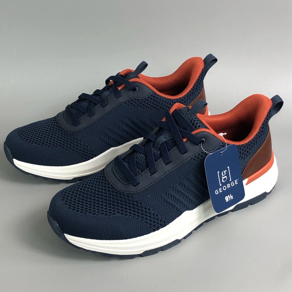 George Men's Navy and Orange Knit Athletic Sneakers Size 10 - Picture 3 of 9